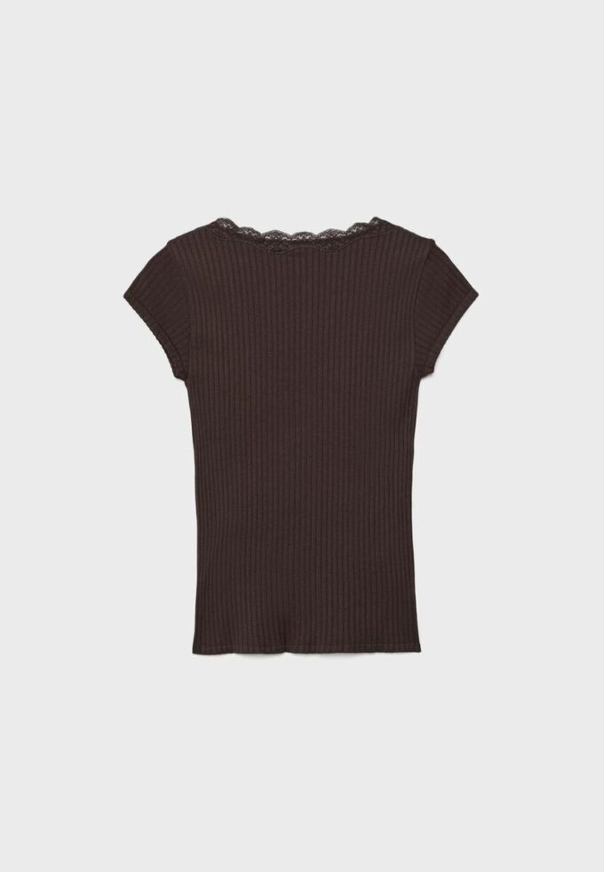 T-shirt à manches courtes en dentelle à col en V en forme de short