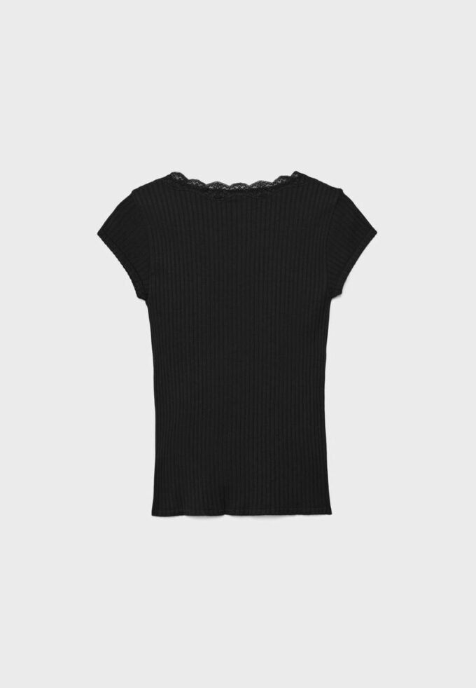 T-shirt à manches courtes en dentelle à col en V en forme de short