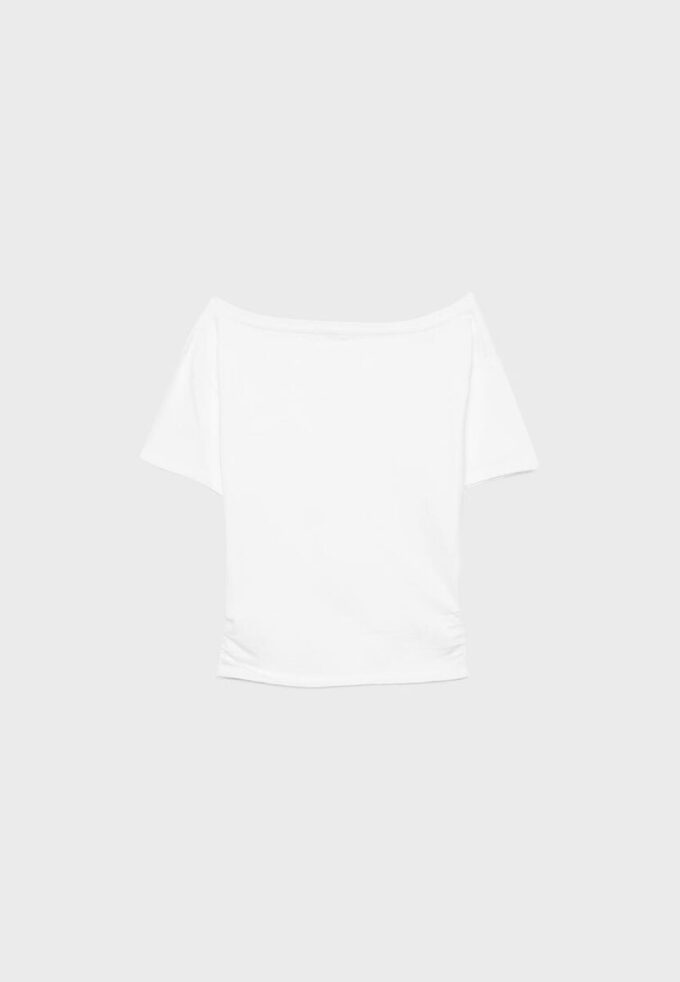 T-shirt à manches courtes et col bateau avec fronces