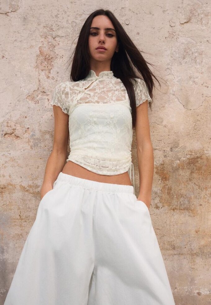 T-shirt à manches courtes style qipao