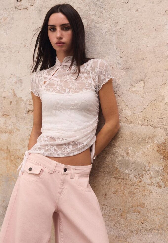 T-shirt à manches courtes style qipao