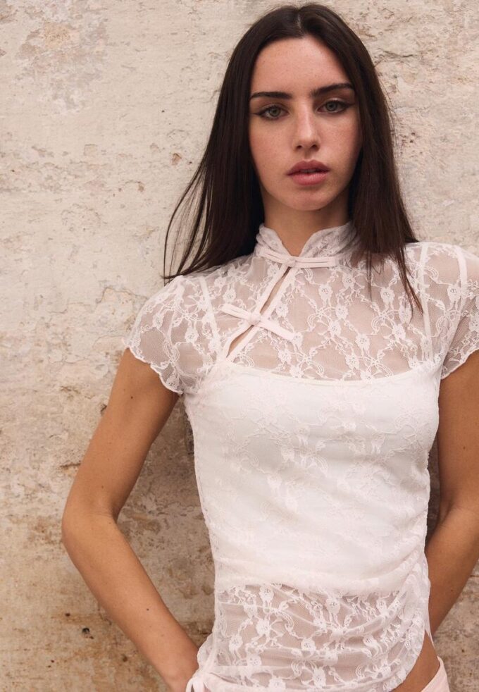 T-shirt à manches courtes style qipao