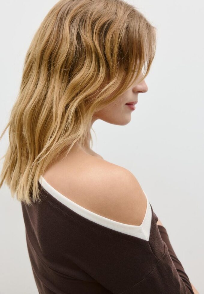 T-shirt à manches longues asymétrique double épaisseur