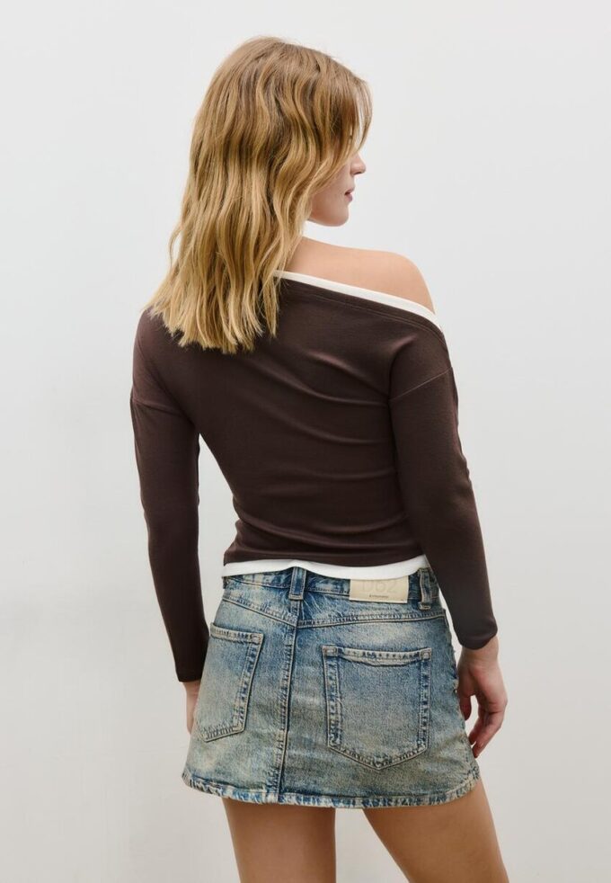 T-shirt à manches longues asymétrique double épaisseur