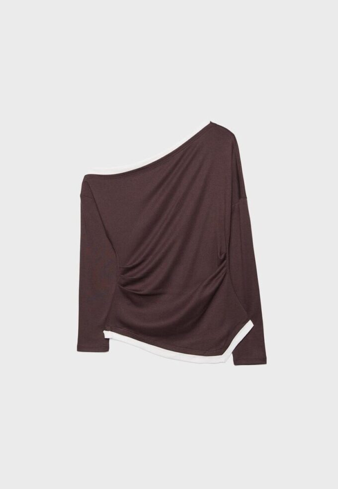 T-shirt à manches longues asymétrique double épaisseur
