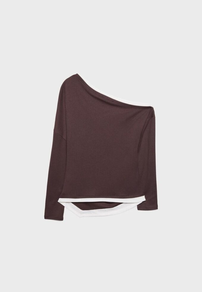 T-shirt à manches longues asymétrique double épaisseur