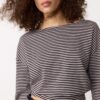 T-shirt à manches longues et col bateau avec bande rayée