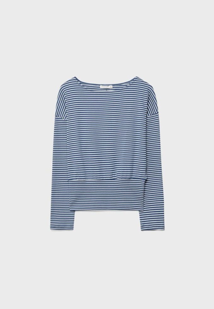 T-shirt à manches longues et col bateau avec bande rayée