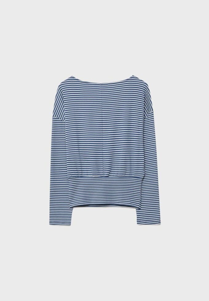 T-shirt à manches longues et col bateau avec bande rayée