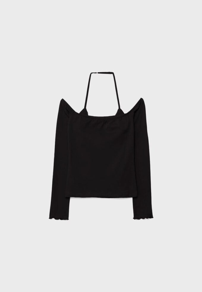 T-shirt à manches longues et col dos nu