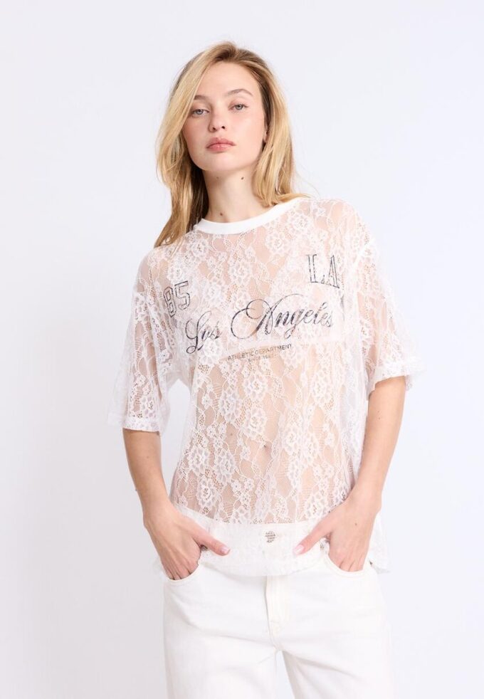 T-shirt oversize en dentelle avec motif graphique