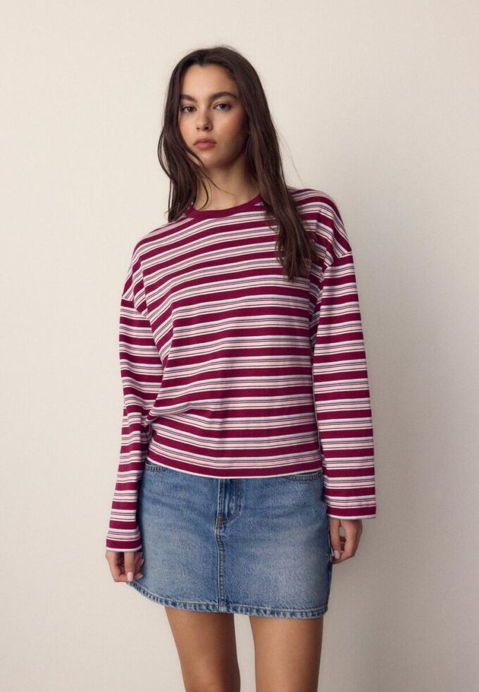 T-shirt oversize à manches longues rayé