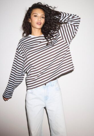 T-shirt oversize à manches longues rayé