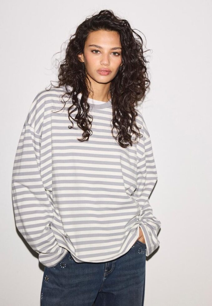 T-shirt oversize à manches longues rayé