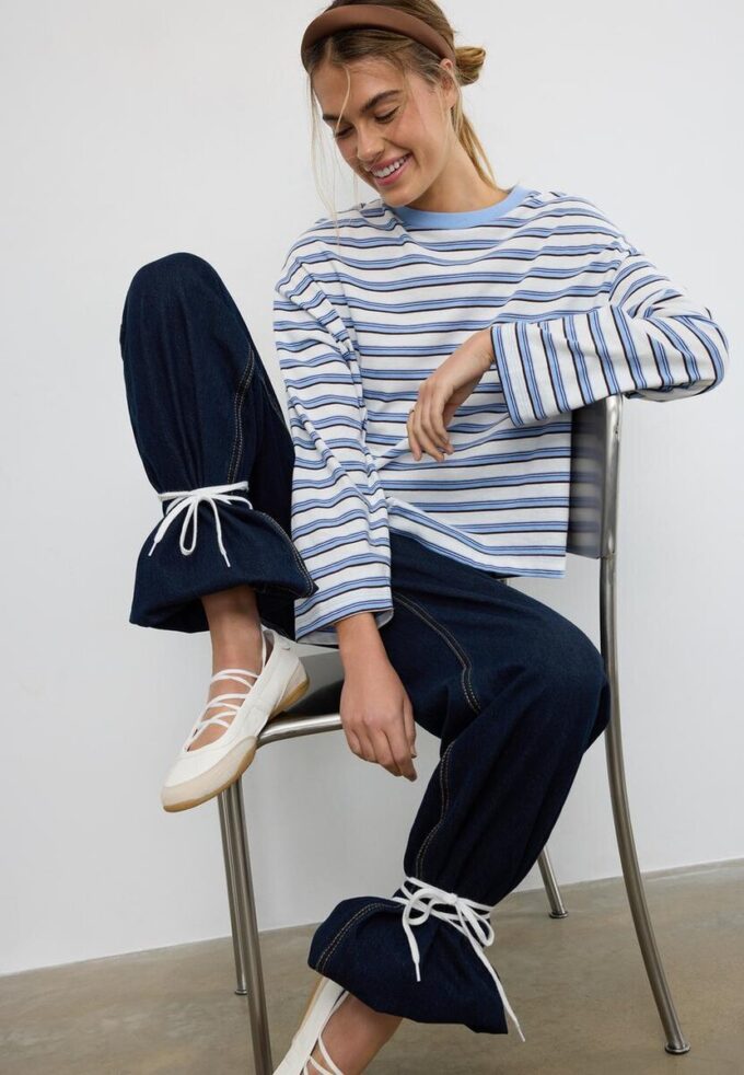 T-shirt oversize à manches longues rayé