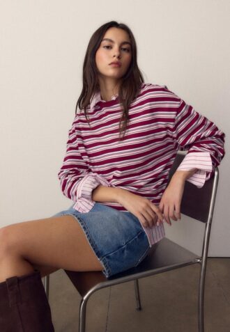 T-shirt oversize à manches longues rayé