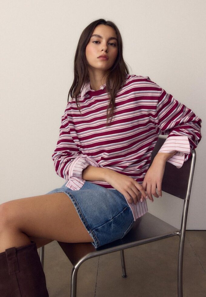 T-shirt oversize à manches longues rayé