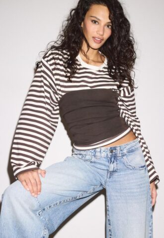 T-shirt oversize à manches longues rayé