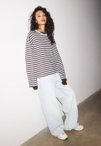 T-shirt oversize à manches longues rayé