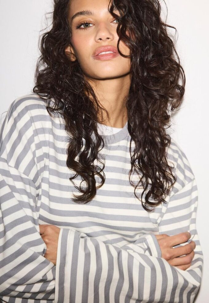 T-shirt oversize à manches longues rayé