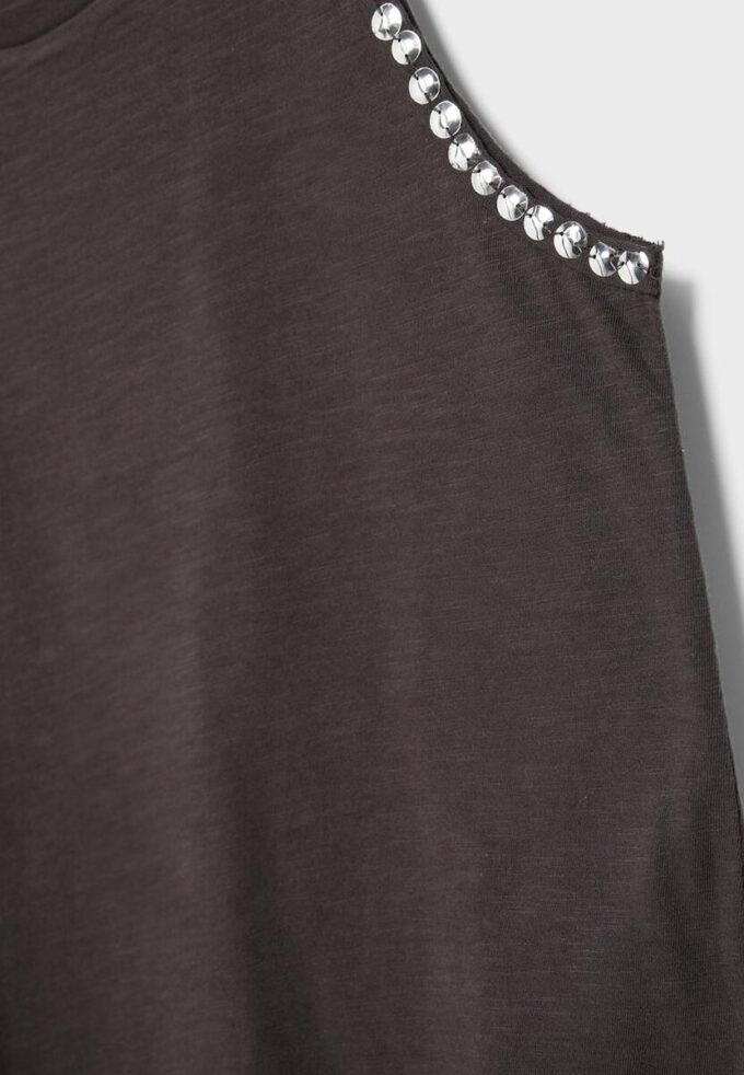 T-shirt sans manches avec broderie clous