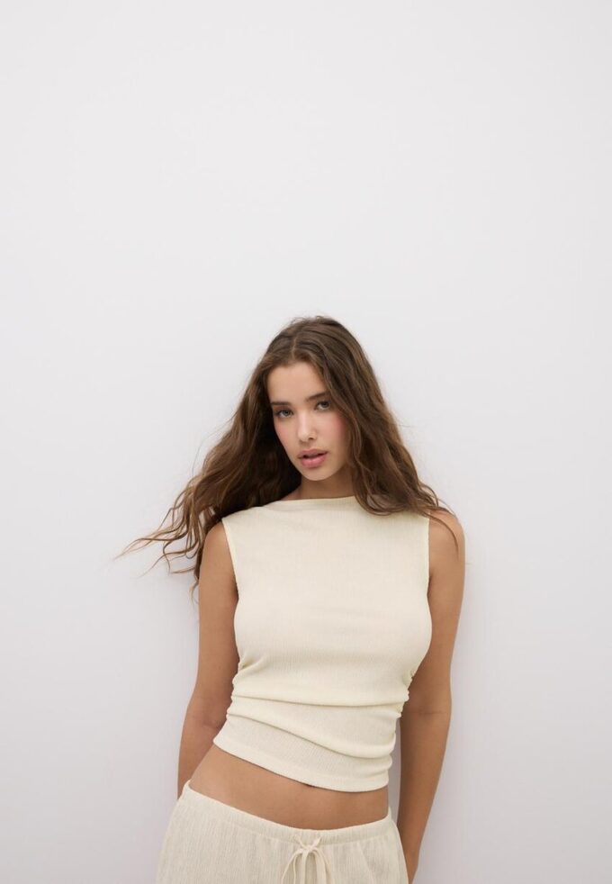 T-shirt texturé froncé