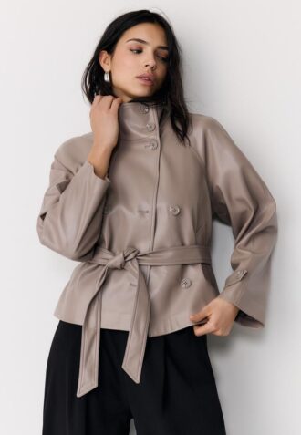 Trench-coat à col montant effet cuir