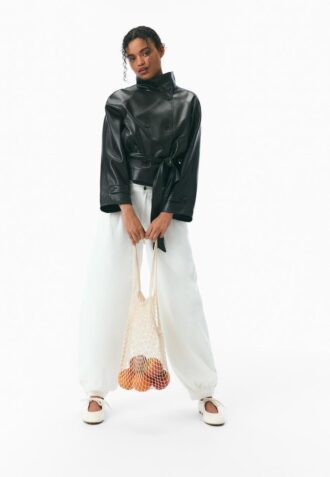 Trench-coat à col montant effet cuir