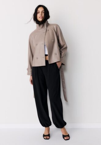 Trench-coat à col montant effet cuir