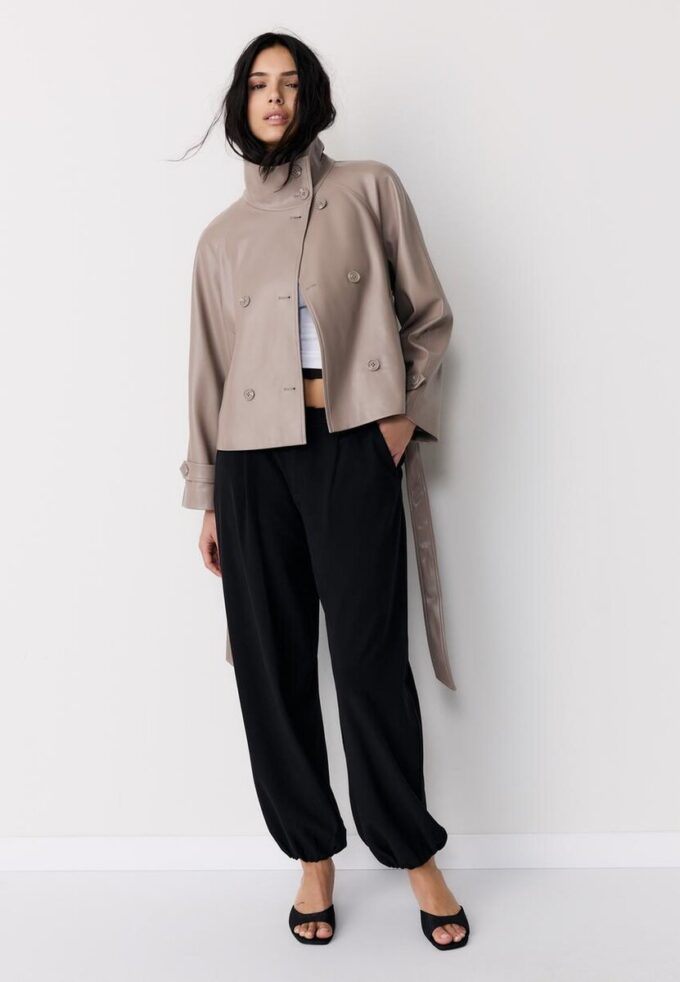 Trench-coat à col montant effet cuir