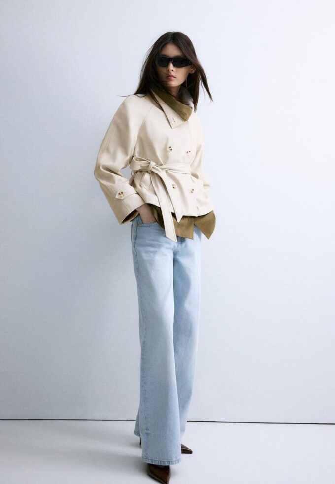 Trench-coat à col montant effet cuir