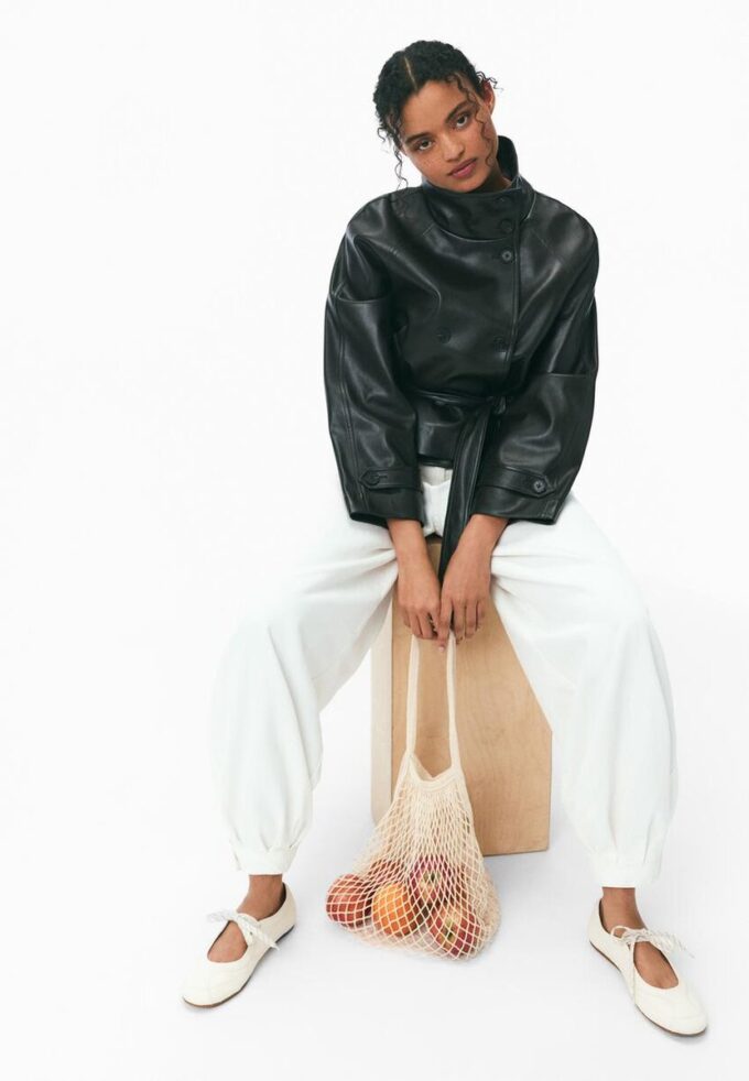 Trench-coat à col montant effet cuir