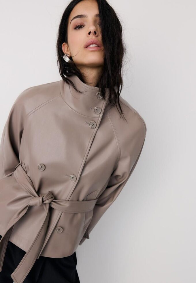 Trench-coat à col montant effet cuir