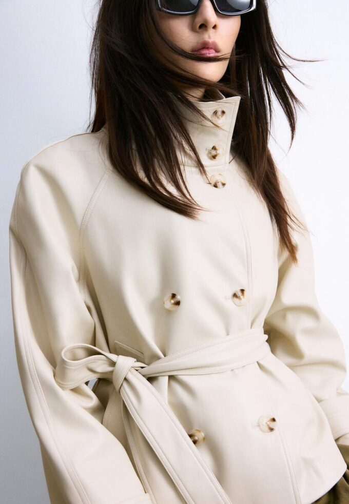 Trench-coat à col montant effet cuir