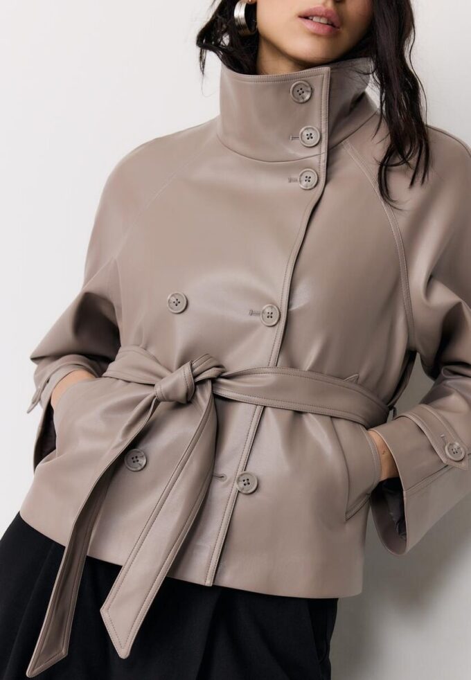 Trench-coat à col montant effet cuir