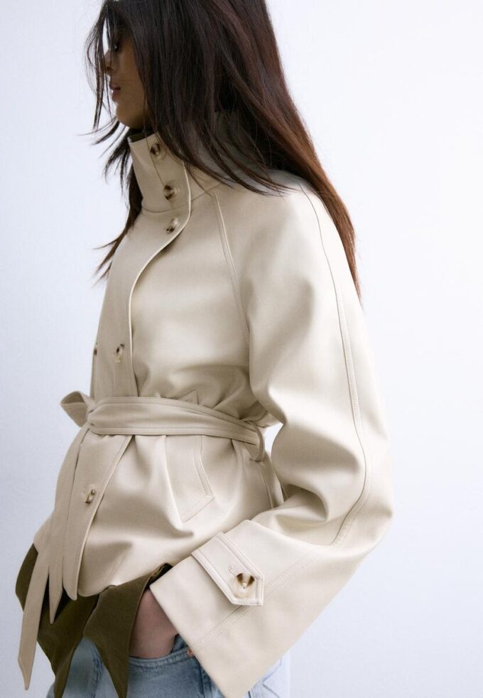 Trench-coat à col montant effet cuir