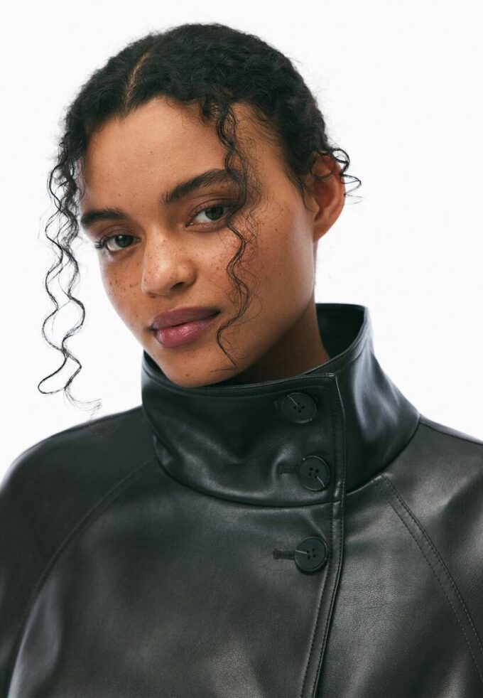 Trench-coat à col montant effet cuir