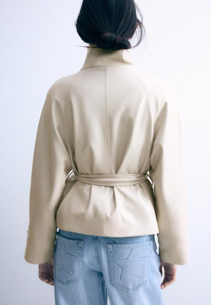 Trench-coat à col montant effet cuir