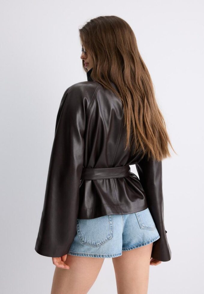 Trench-coat à col montant effet cuir