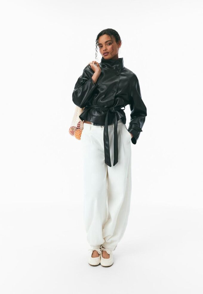 Trench-coat à col montant effet cuir