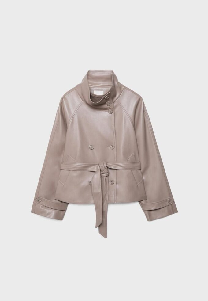 Trench-coat à col montant effet cuir