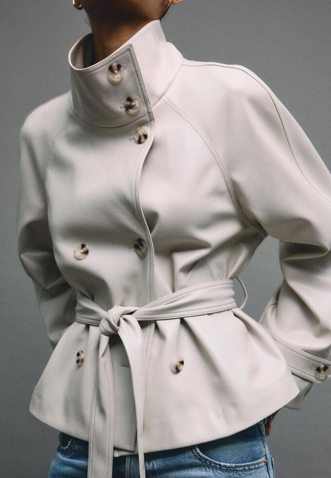 Trench-coat à col montant effet cuir