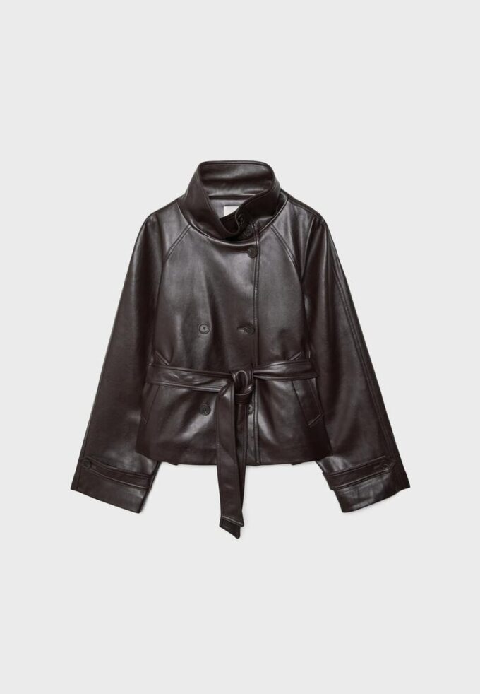 Trench-coat à col montant effet cuir