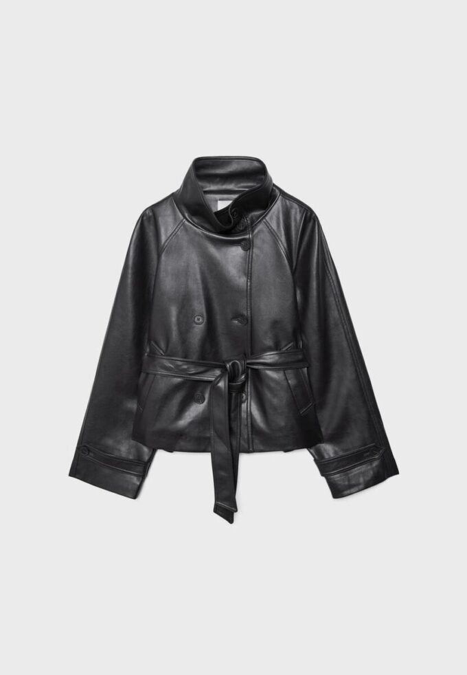 Trench-coat à col montant effet cuir