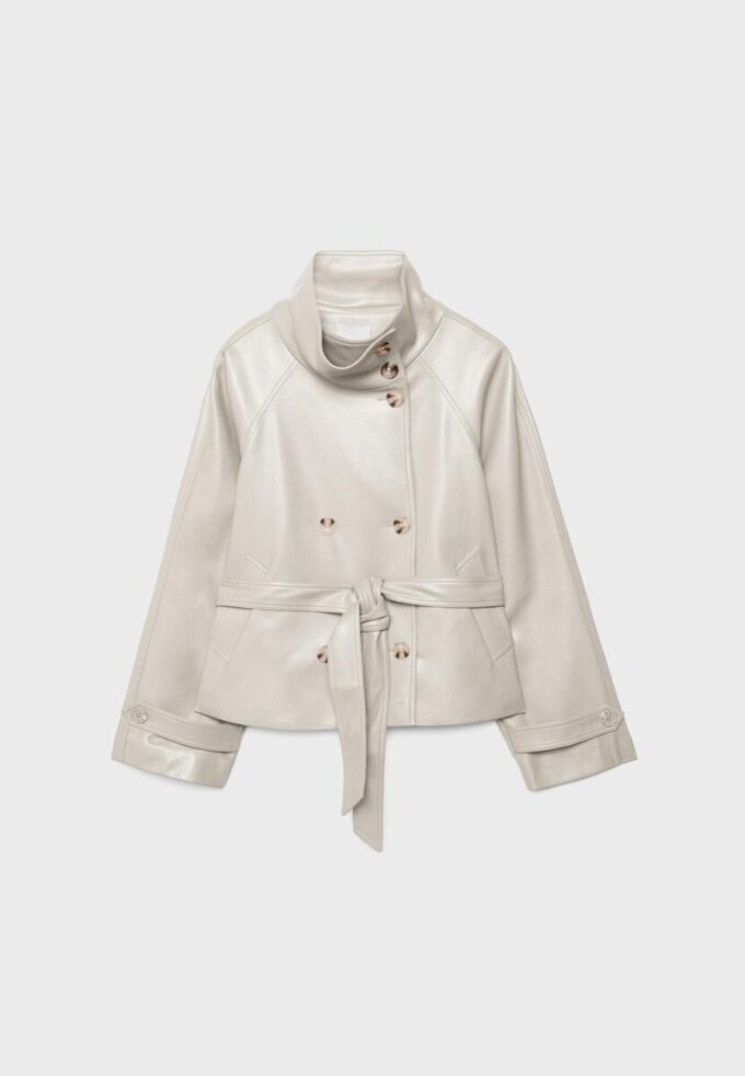 Trench-coat à col montant effet cuir