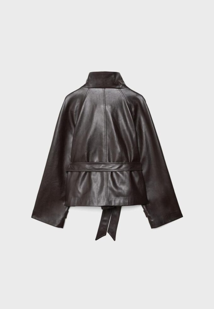 Trench-coat à col montant effet cuir