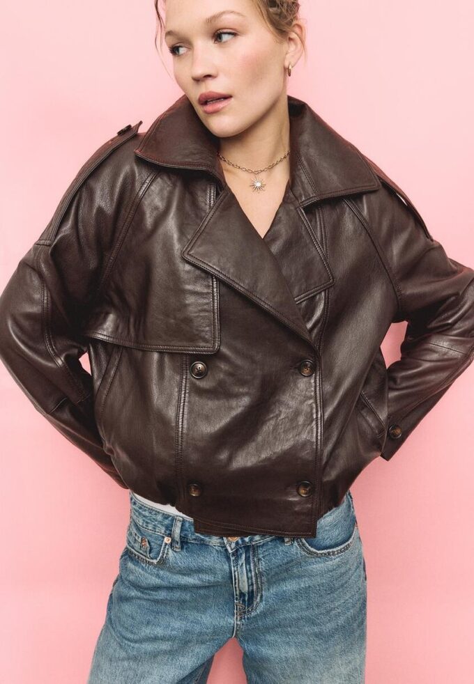 Trench-coat oversize 100 % cuir