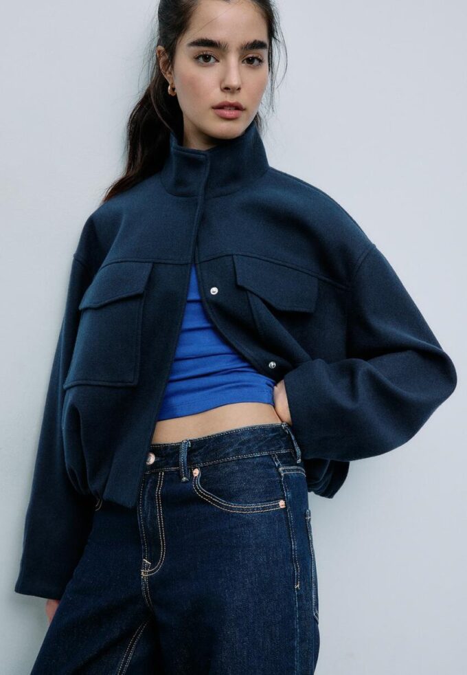 Veste aviateur douce au toucher avec poches