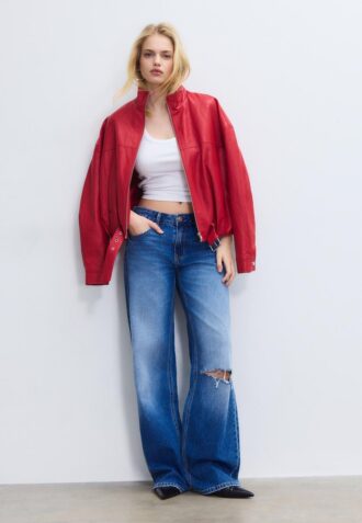 Veste ballon effet cuir avec ceinture