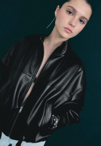 Veste ballon effet cuir avec ceinture